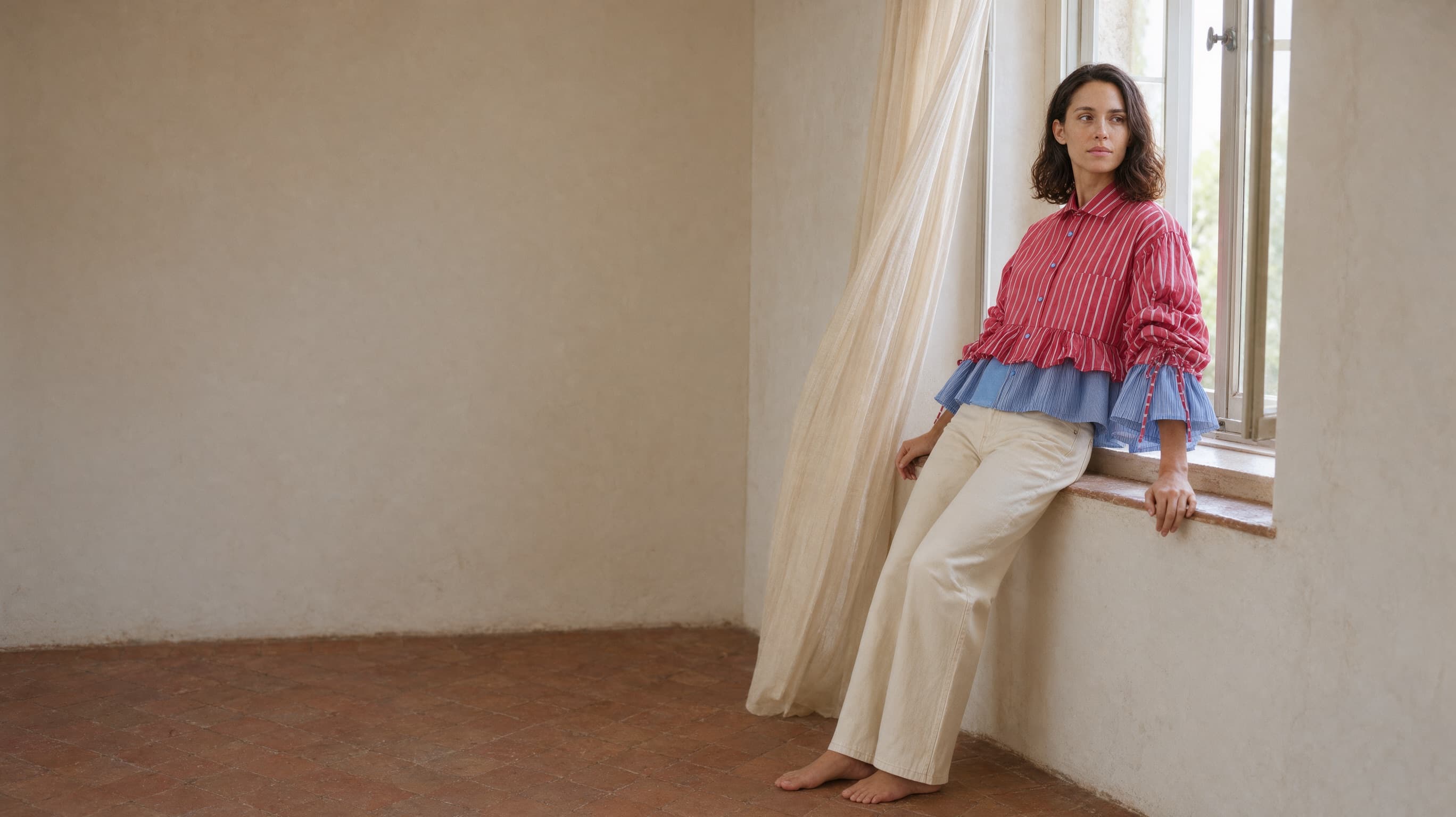 Two Shirt Ruffle Top, On model